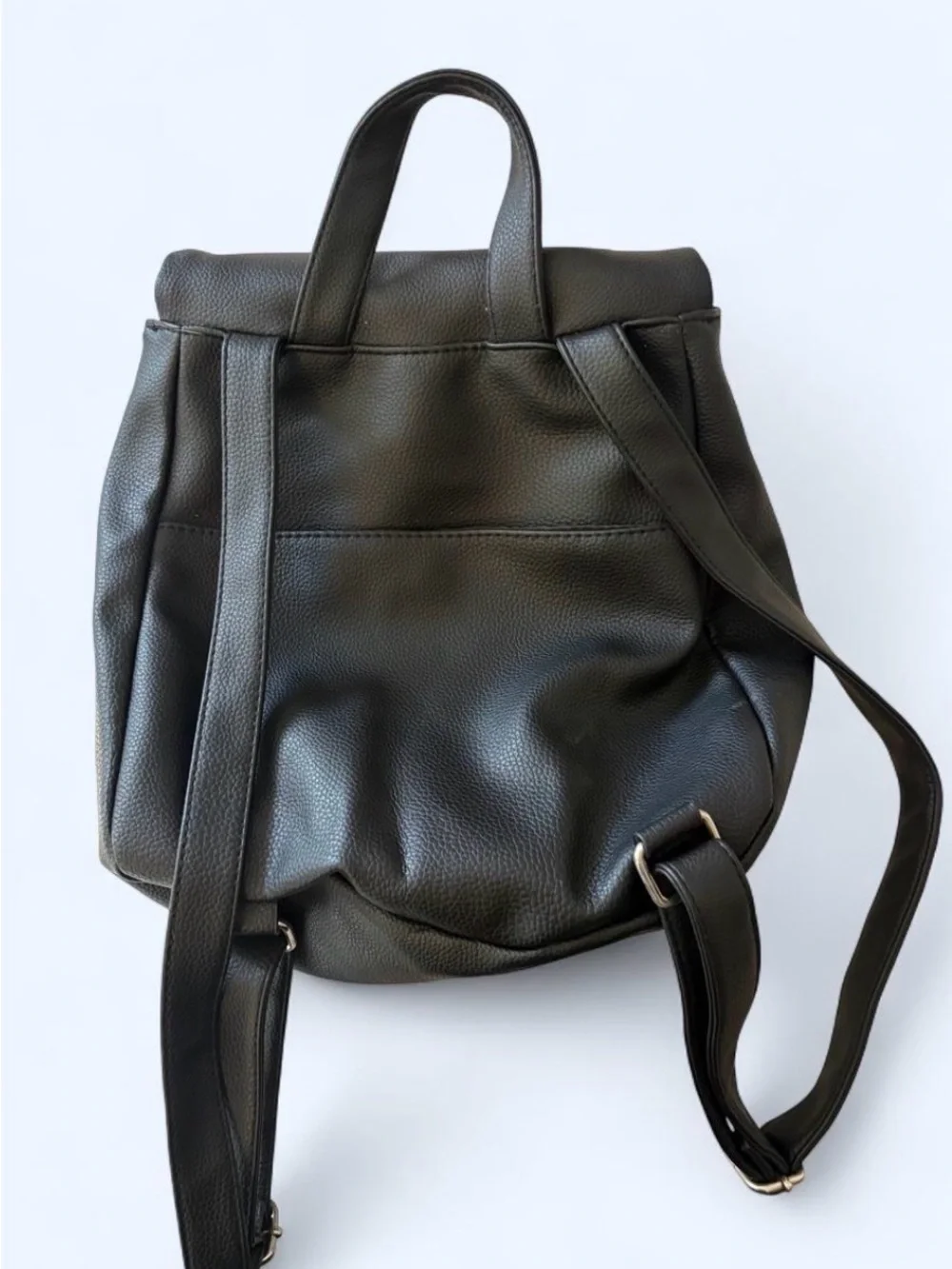 Kenneth Cole Reaction Black Pebbled Leather Backpack with Silver Zippers
